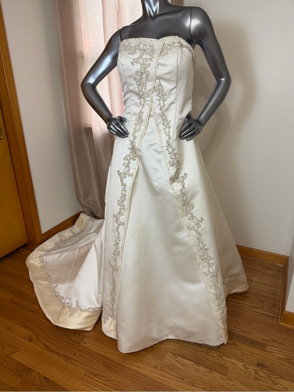 Strapless A-Line ivory/champagne Wedding Gown with Beaded Appliqué